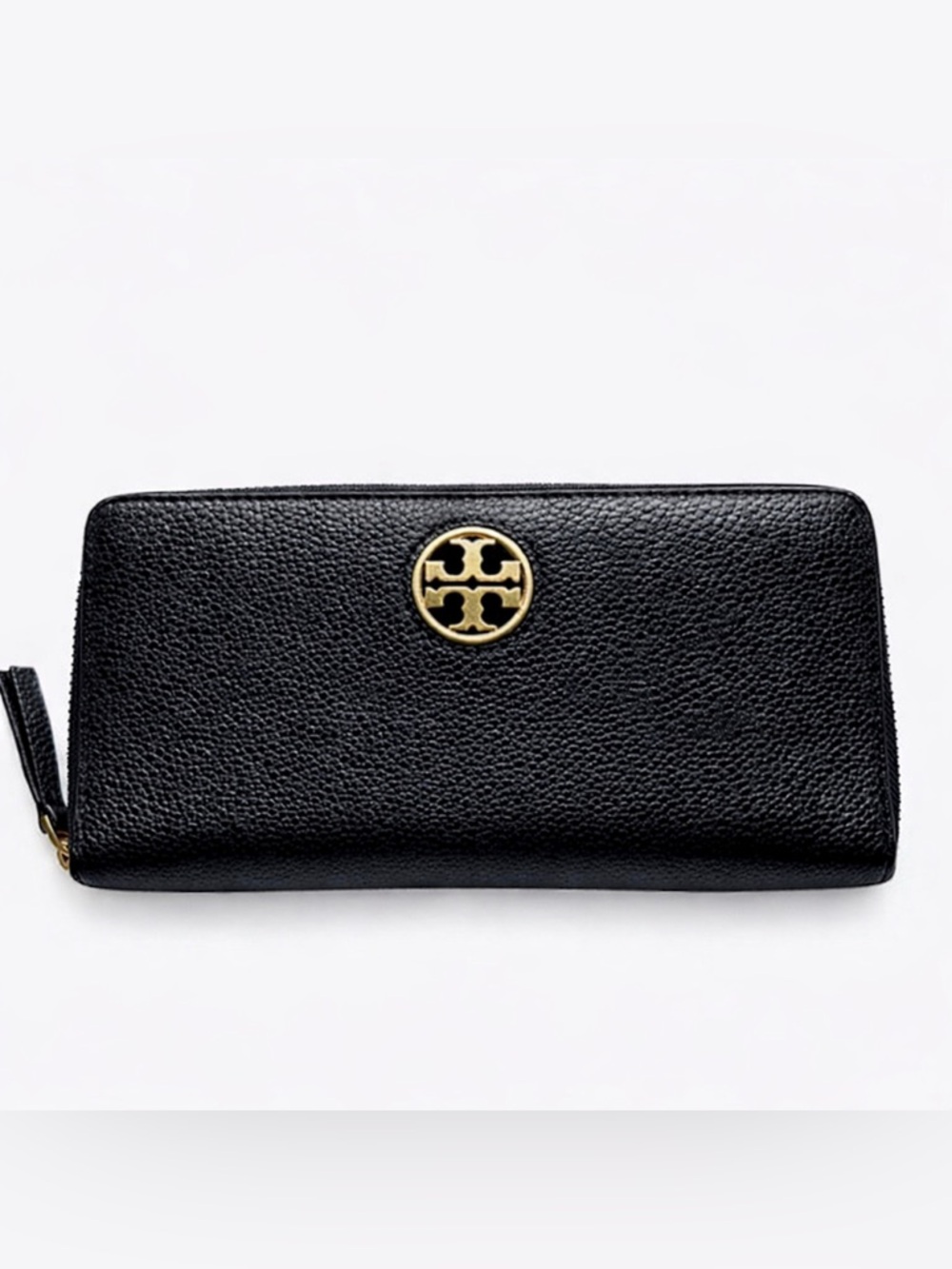TORY BURCH Carson Pebble Leather Zip Continental Wallet, Black